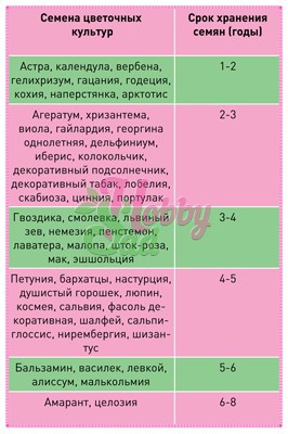 Примерный срок хранения семян цветов в оптимальных условиях